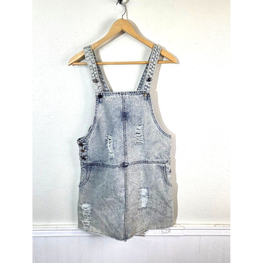 CARMAR Denim Overall Shorts Women's S Light Wash Distressed Ripped Bib Y2K